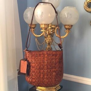 Brand New Vilenca Holland Genuine Leather Woven Studded Cognac Crossbody Purse